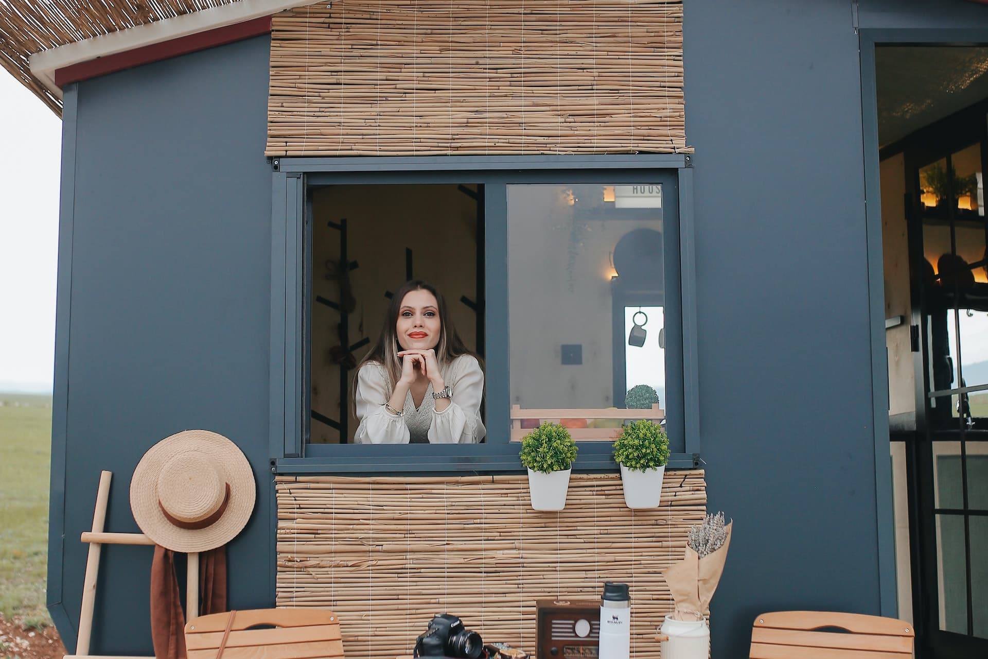woman in mobile home