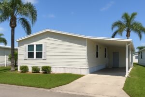 Florida manufactured home with a carport on a sunny day