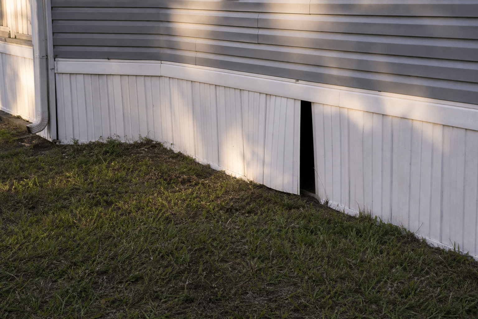 Vinyl skirting along the base of a Florida manufactured home